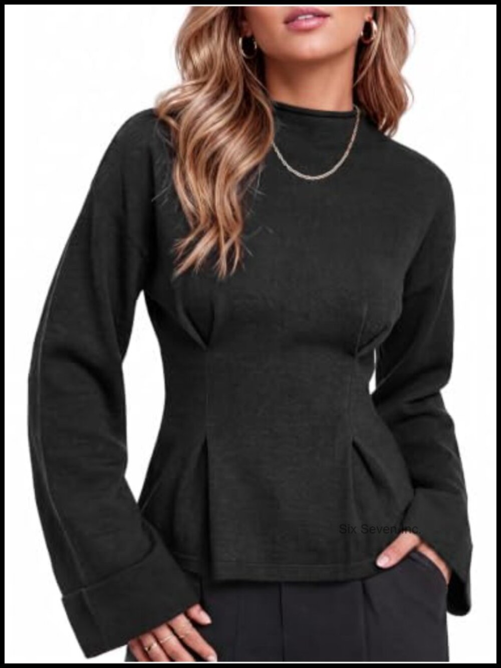 Ribbed Knit Mock Neck Peplum Pullover Sweater Long Sleeve Slim Fit Casual